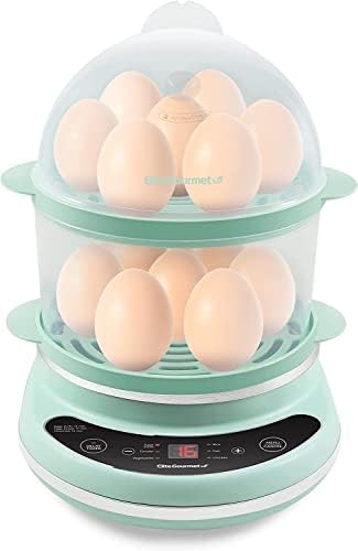 Elite Gourmet EGC314M Easy Egg Cooker Food Steamer, Rice Cooker, Poacher, Omelet Soft, Medium, Hard-Boiled with Programmable Presets and Delay Timer, 14 eggs, Mint