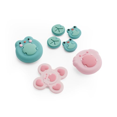 Image of GeekShare Animal Cross D-Pad Button Caps Thumb Grip Caps Set Compatible with Switch 2, ABXY Key Buttons Sticker Cover Caps for Switch 2025, Frog & Axolotl