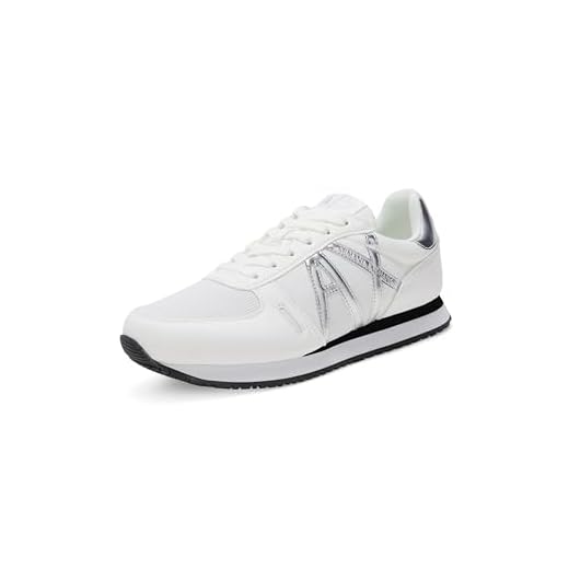 Armani Exchange Damen Sneaker mit appliziertem Logo, Weiß Silber, 41 EU