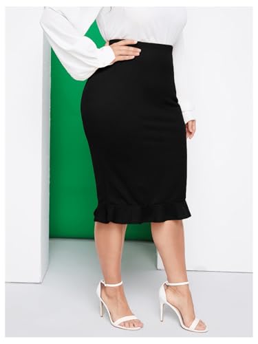Floerns Women's Plus Size Elegant High Waisted Midi Skirts Ruffle Office Work Pencil Skirt4