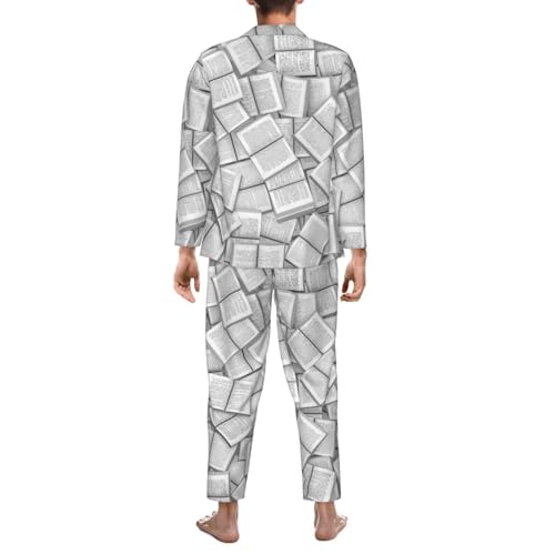 3d Open Books Mens Pajamas Set Button Down Sleepwear Set Long Sleeve Loungewear With Pockets2