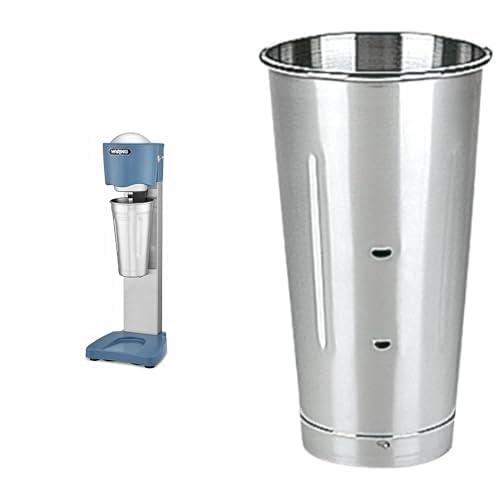 Bundle of Waring Commercial WDM20 Light-Duty Single Spindle Drink Mixer, One Size, Multi + Waring Commercial Stainless Steel Malt Milkshake Mixing Cup, 28 Ounces,Silver