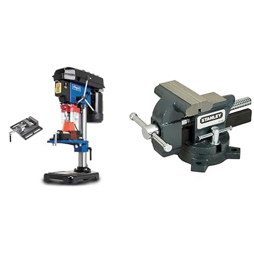 Scheppach Perceuse d'établi DP16VLS | Perceuse à colonne avec étau | 500W | 5 Vitesses pour le bois, le métal et tous plastiques - Variable 600-2600 min-1 | Distance max. 170mm | Laser & Stanley