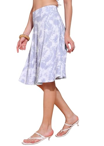Image of FRAULEIN Women's Tie-Dye A-Line Self Design Printed Maxi /Midi Skirt | High Waist Flared | Soft Ribbed Texture | Casual Summer Knee Length Vacation Skirt