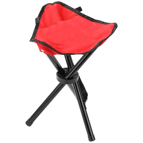 KKONHII Travel Folding Camping Stool 17.7 Inch Outdoor Tripod Seat Portable Fishing Chair Sturdy Three Legged Stool with Carry Strap for Camping Party Hiking Golf Mountaineering Picnic Beach Red