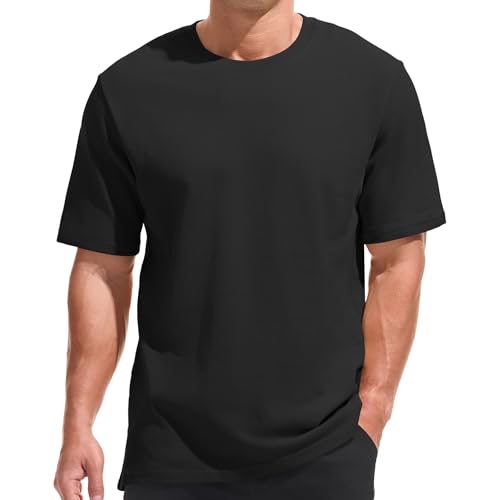 VEIISAR Men's Heavy Weight Crew Neck 100 Cotton Pique Thick T-Shirt