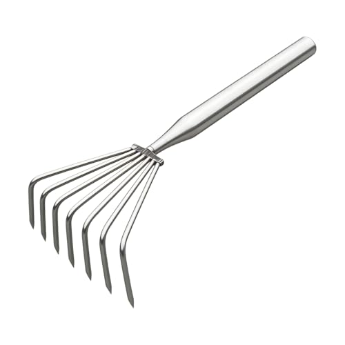 Robust rake for heavy work, rust-proof garden tools with long, robust metal rake and hand cultivator, for weeding, digging, soil loosening, outdoor garden, leaves, grass, lawn felt, shrub