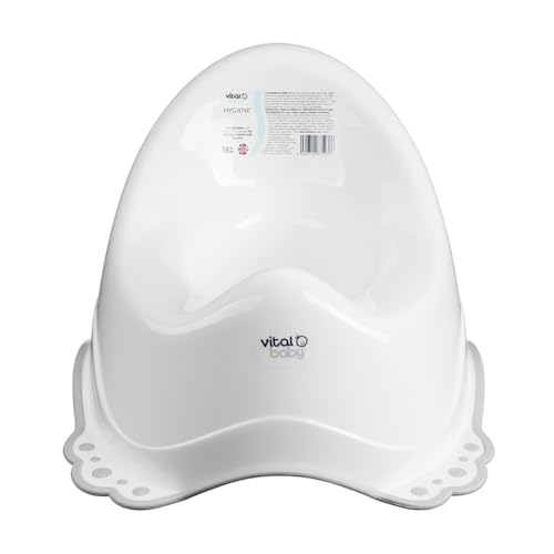 Vital Baby Perfectly Simple Potty, Everyday Basic Potty Trainer, Ergonomic Seat Design for Ultimate Comfort, Non-Slip Base, Lightweight & Portable, 18m+, Ideal for Potty Training, White/Grey