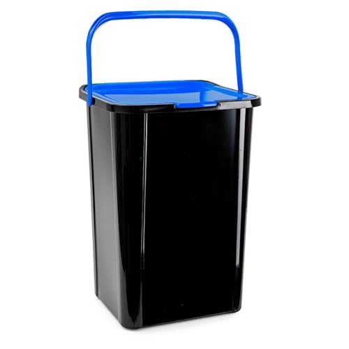 Tradineur - Cubo para Reciclaje con Asa - Capacidad de 45 Litros - Fabricado en Papel - Reciclaje para Plástico - 53 x 39,5 x 34,5 cm - Color Azul