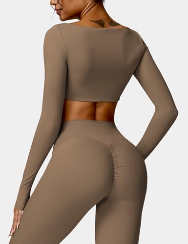 Image of YEOREO Kyla Women Crop Top Long Sleeve Padded Sports Low Medium Impact Yoga Shirt Workout