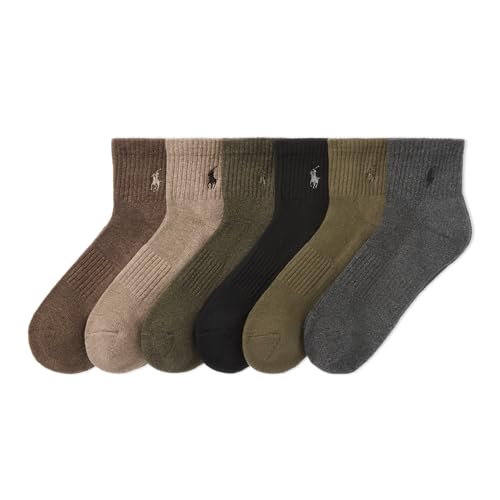 Polo Men's Cotton Quarter Socks 6-Pack, Olive, Size 6-12