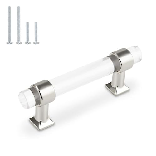 Orger Kitchen Cabinet Handles Acrylic Drawer Pulls, Clear Round Tube Cabinet Pulls with Polished Chrome Base, Drawer Handles for Bathroom, 12 Pack