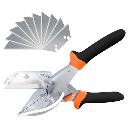 Zhushan Multifunctional Shears Hand Tools,Multi Angle Miter Shear Cutter with10 Replacement Blades 45-135 Degree Adjustable Angle Trim Tools for Cutting Chamfer,Soft Wood and Plastic PVC