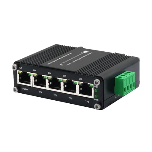 Mini 5-Port Gigabit Ethernet Switch - Industrial-Grade Unmanaged Network Switch with 12-48VDC Power Input, Din-Rail or Wall Mount,Fast Connection,Plug and Play, Rugged Metal Case