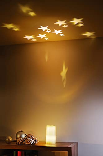 Dekoleidenschaft LED Kerze mit Sternenhimmel-Projektor, bewegte drehende Sterne an Wand & Decke, Batterie-betrieben mit Fernbedienung, Sternenlicht, Dekoleuchte, Deckenprojektor