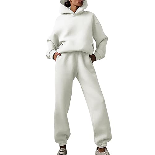 Traje de chándal para mujer, cálido, deportivo, largo, con capucha, sudadera + pantalones de jogging, traje de ocio, de 2 piezas, de algodón, traje de casa, traje deportivo, de manga larga, sudadera