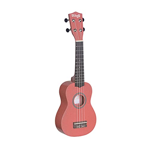 Stagg Ukulélé soprano Corps en tilleul avec sac Soprano Rouge holographique - Les Beatles, Paul McCartney, John Lennon, RIngo Starr, George Harrison Stagg Ukulélé soprano Corps en tilleul avec sac Soprano Rouge holographique