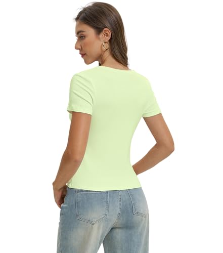 Women Casual Basic T Shirts Y2k Crop Top Trendy Tight Short Sleeve Slim Fit Tee in Light Green, 3XL — view 4