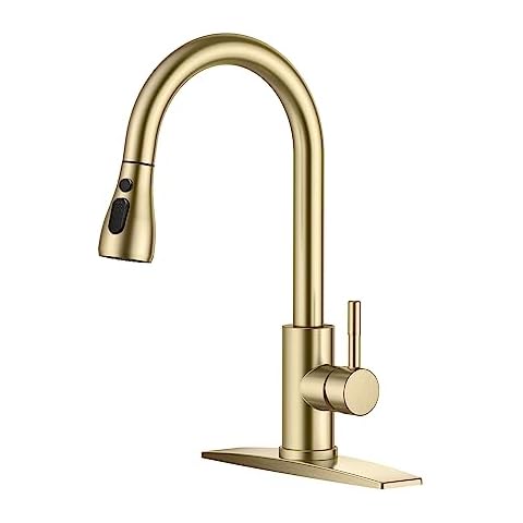 FORIOUS Gold Kitchen Faucets with Pull Down Sprayer Cover