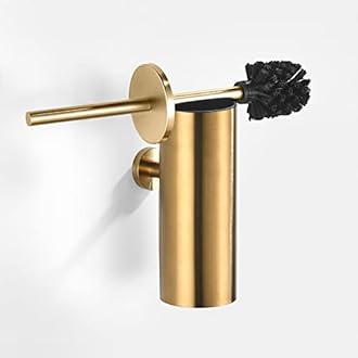TINYROW Toilet Brush with Holder for Bathroom Toilet Bowl Brush Holder Toilet Bowl Cleaner Brush Wall Mounted Toilet Brush Brushed Gold