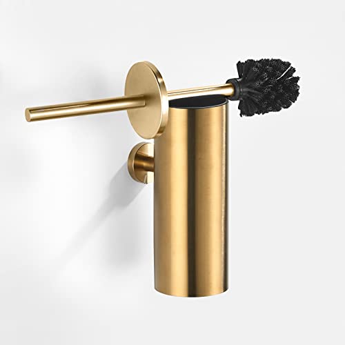 TINYROW Toilet Brush with Holder for Bathroom Toilet Bowl Brush Holder Toilet Bowl Cleaner Brush Wall Mounted Toilet Brush Brushed Gold