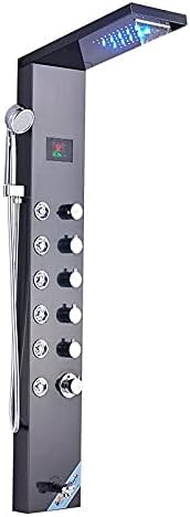 Lujo Grifo de Ducha de Baño Panel de Ducha Columna Mezclador con Pantalla de Temperatura y Ducha de Mano Grifo de Bañera Moderno y Elegante Acabado Cepillado