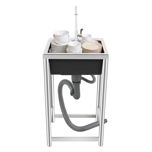 Fregadero negro 40 x 45 cm, fregadero de cocina de acero inoxidable con grifo, fregadero independiente con escurridor y dispensador de jabón para hogares, restaurantes, lavanderías