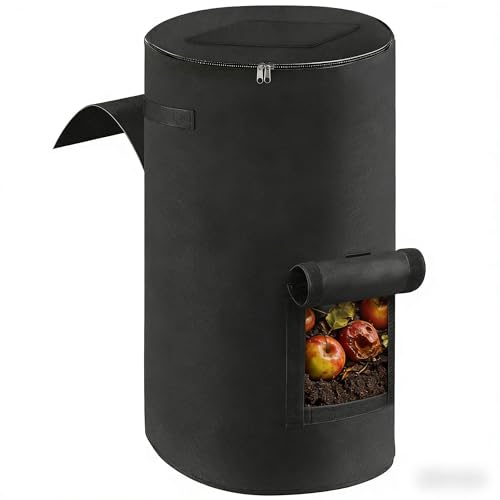 Reusable Compost Bin Outdoor 34 Gallon Home Compost Bucket with Handles and Observation Windows Breathable Thickened Foldable Compost Bin for Garden Yard (1 Pack Black)