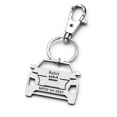 Image of Personalized Stainless Steel Key Chain /Key Ring | Durable, Compatible with All Models | Customized Car Number Plate | Ideal Gift for Him (Silver)
