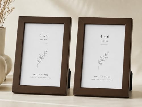 Image of 4x6 Inch Photo Frame Set of 2 - Acrylic Front Table Top Photo Frames with Stand, Dual Orientation Portrait & Landscape Display for Home Office Decor (Brown)