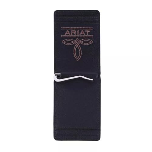 ARIAT Men's Wallet, Brown Genuine Leather, Money Clip Style, Distressed USA Flag, Shield Logo, Card Slots, ID Window3