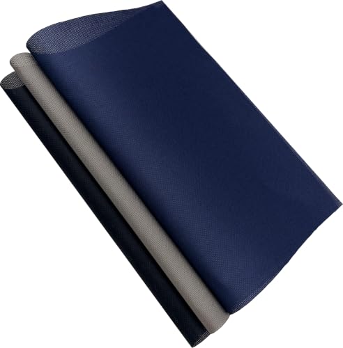 Image of KCS 3 pc of 15 inch x 18 inch(38cmx45cm) Counted Cross Stitch Cotton Aida Cloth Needlework Rolled Fabric Box,16CT,Navy Blue+Dark Grey+Black