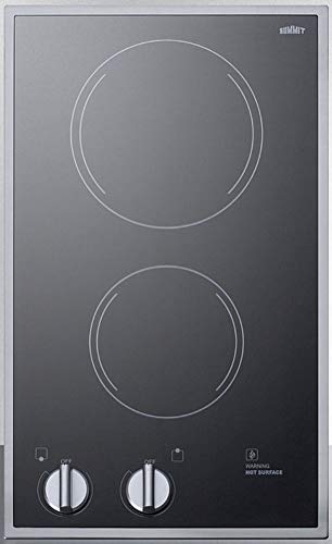 12" Wide 115V 2-Burner Radiant Cooktop, Black, Silver Knob
