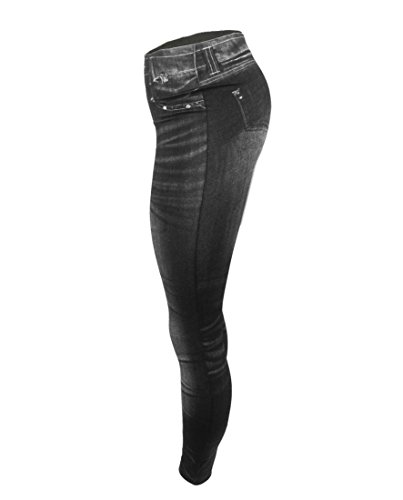 Women's Denim Print Fake Jeans Seamless Fleece Lined Leggings, Full Length2