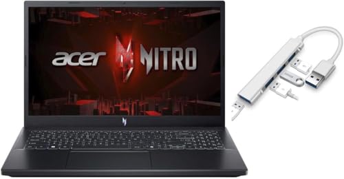 Image of acer Nitro V 15.6 inch FHD 144Hz Gaming Laptop | Intel 10-Core i7-13620H | NVIDIA GeForce RTX 4060|Backlit | Black | 32GB RAM DDR5 | 1024GB SSD | Windows 11 Home |Bundle with USB 3.0 Hub