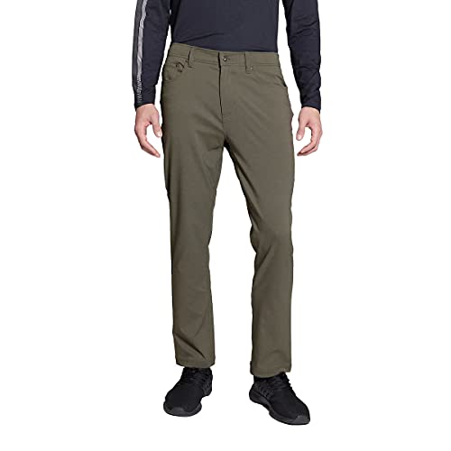Ventures Gerry Mens Casual Dress Performance Flex Stretch Pants 34W x 32L | Olive Khaki Green | 5 Pocket Perfect for The Office, Golf, and Hiking