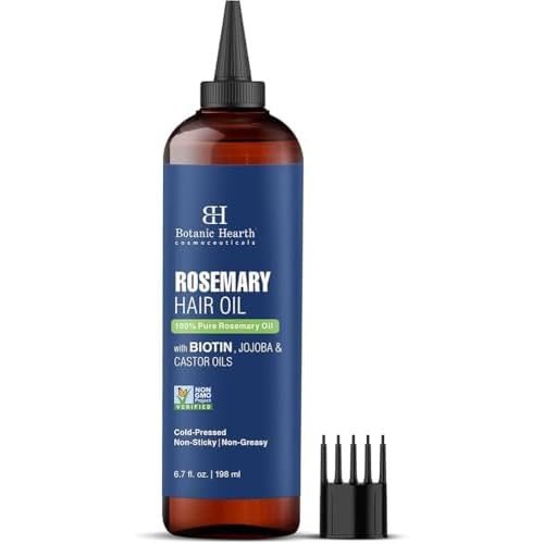 Botanic Hearth 100% Pure Rosemary Oil for Hair Growth (6.7 fl oz)| Infused with Biotin, Jojoba & Castor Oil | Hair Oil Repairs Dry Damaged Hair, Strengthening, Healthier Hair- Hair Tonic