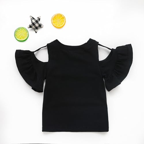 Girls Off The Shoulder T Shirt Kids Fashion Summer Ruffle Sleeve Tops Elegant Soft Cotton Cute Vacation Travel Blouse3