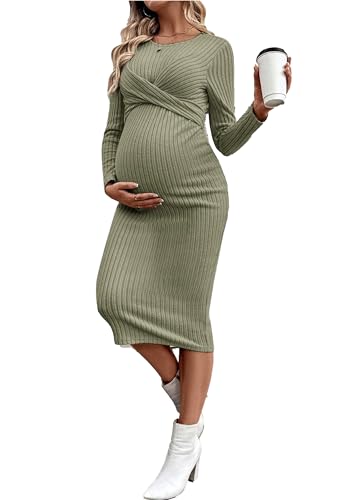 EFOFEI Mujeres Baby Shower Sesión Fotos Vestido Ligero Punto Cómodo Vestido Embarazo Midi Vestidos Verde M