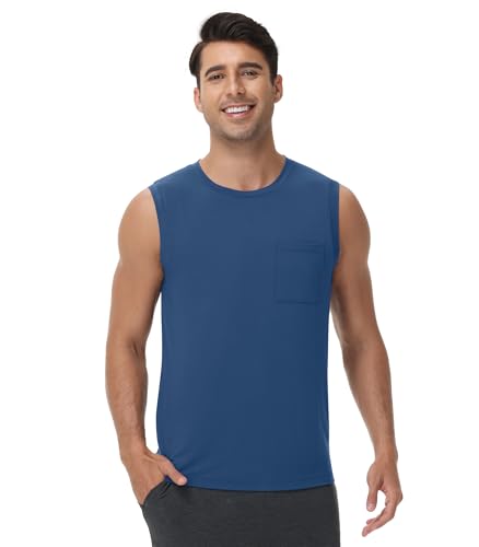 WiWi Men Pajamas Sleeveless Top Sleepwear T-Shirts Viscose from Bamboo Men's Tank Casual Loungewear Sleep Clothes Soft S-XXL