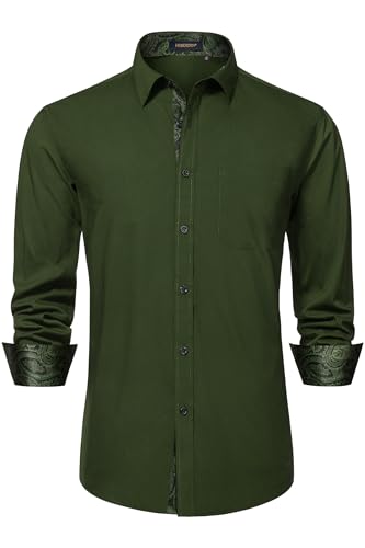 Image of HISDERN Mens Business Dress Shirts Long Sleeve Casual Button Down Shirt Formal Inner Collar Contrast Shirt for Men Wedding