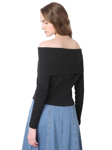 Image of VERO Moda Women's Polyester Solid Regular Fit T-Shirt