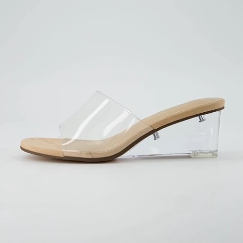 CUSHIONAIRE Women's Gloss Lucite Wedge Heel Mule Sandals +Memory Foam, Wide Widths Available4