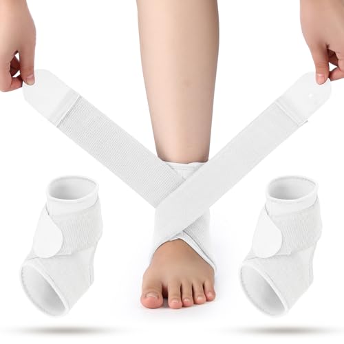 Image of Honoson 2 Pcs Ankle Brace Kid Ankle Support Youth Neoprene Lace up Compression Sleeve Foot Brace Stabilizer with Adjustable Strap for Sport Sprained Plantar Fasciitis Achilles Tendonitis(White,M)