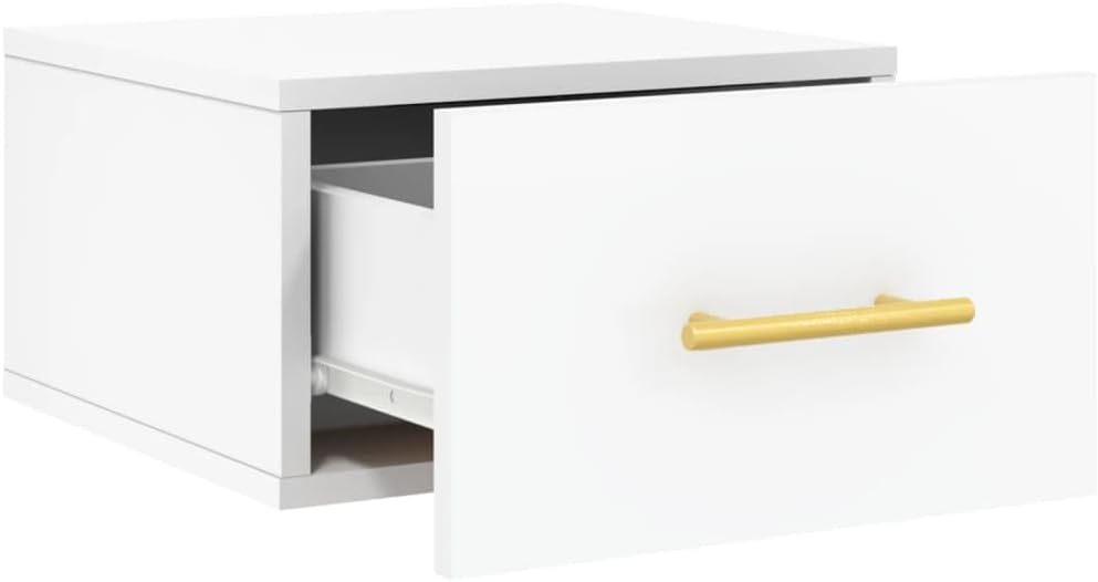 Wall Mounted Bedside Cabinet Set of 2 in Modern White Engineered Wood for Space Saving Storage