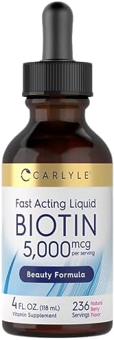 Carlyle Biotin Liquid Drops 5000mcg | 4 fl oz | Natural Berry Flavor | Vegetarian, Non-GMO & Gluten Free Supplement