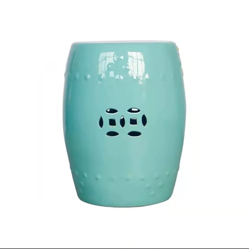 Taburete de jardín de cerámica, mesa auxiliar de tambor hueco esmaltado azul para uso en exteriores e interiores, diseño asiático moderno para sala de estar, patio, balcón, acento chino tradicional
