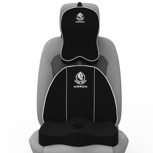 Image of Memory Foam Car Seat Cushion Combo - Backrest, Coccyx Cushion & Neckrest - Orthopedic Support for Back, Tailbone, Sciatica & Neck Pain - Ergonomic Comfort for Car, Office. (Black, Spine Support)