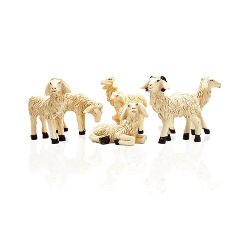 Lot de 6 moutons blancs de 15 cm en résine – moutons pour crèche de 9 cm – décorations de crèche – animaux de crèche – paysage de Noël