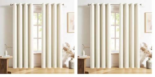 Image of IVAZA Living Room Bedroom Room Darkening Thermal Insulated Polyester Solid Blackout Curtain Noise Reducation Window Curtain 5 feet Set of 1(Cream) (Pack of 2)